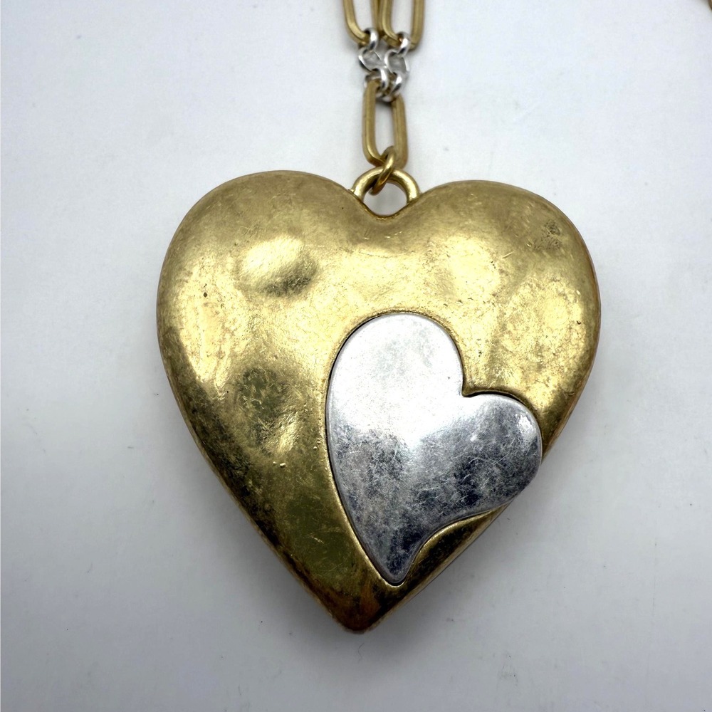 Gold Tone‎ Heart Pendant Necklace with Mixed Media – Romantic Statement Jewelry